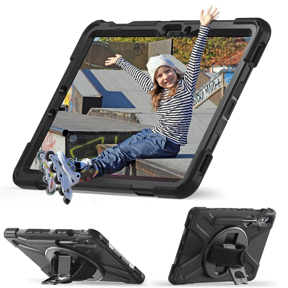 For Samsung Galaxy Tab S10 Lite / S10 FE / S9 FE / S9 X710 / S8 X700 / S7 T870 Wrist Strap Tablet Case PC+Silicone Kickstand Cover