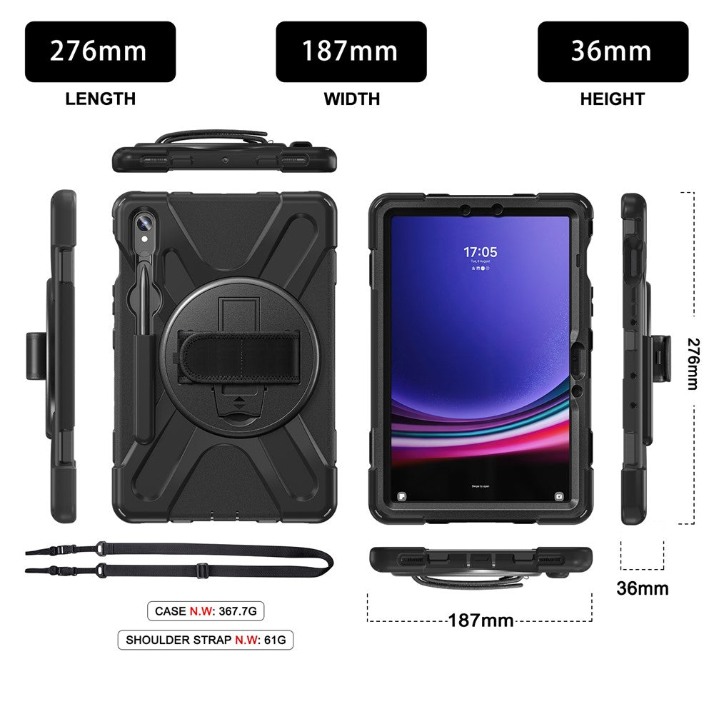 For Samsung Galaxy Tab S10 Lite / S10 FE / S9 FE / S9 X710 / S8 X700 / S7 T870 Wrist Strap Tablet Case PC+Silicone Kickstand Cover