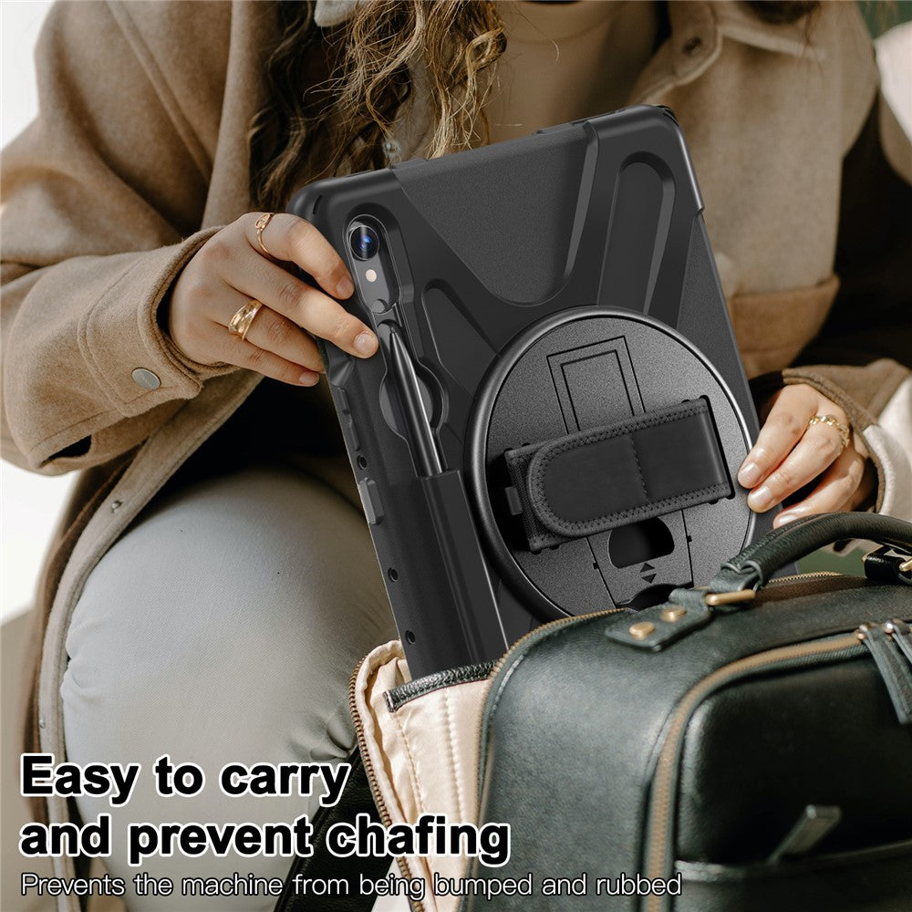 For Samsung Galaxy Tab S10 Lite / S10 FE / S9 FE / S9 X710 / S8 X700 / S7 T870 Wrist Strap Tablet Case PC+Silicone Kickstand Cover
