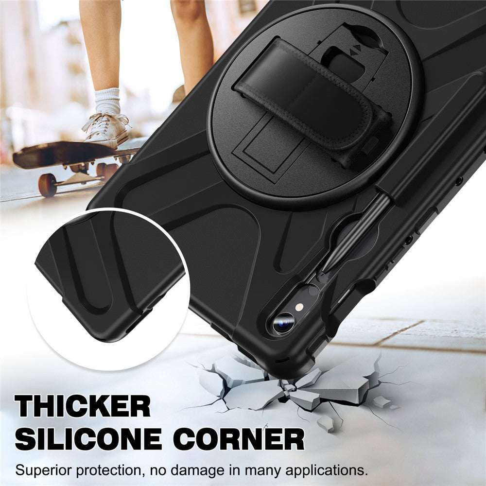 For Samsung Galaxy Tab S10 Lite / S10 FE / S9 FE / S9 X710 / S8 X700 / S7 T870 Wrist Strap Tablet Case PC+Silicone Kickstand Cover