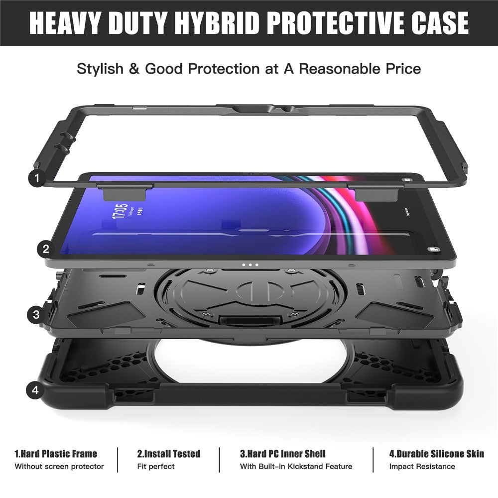 For Samsung Galaxy Tab S10 Lite / S10 FE / S9 FE / S9 X710 / S8 X700 / S7 T870 Wrist Strap Tablet Case PC+Silicone Kickstand Cover