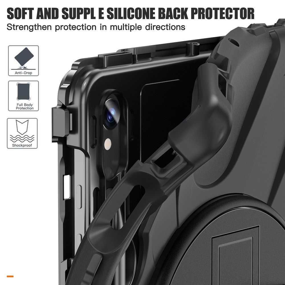 For Samsung Galaxy Tab S10 Lite / S10 FE / S9 FE / S9 X710 / S8 X700 / S7 T870 Wrist Strap Tablet Case PC+Silicone Kickstand Cover
