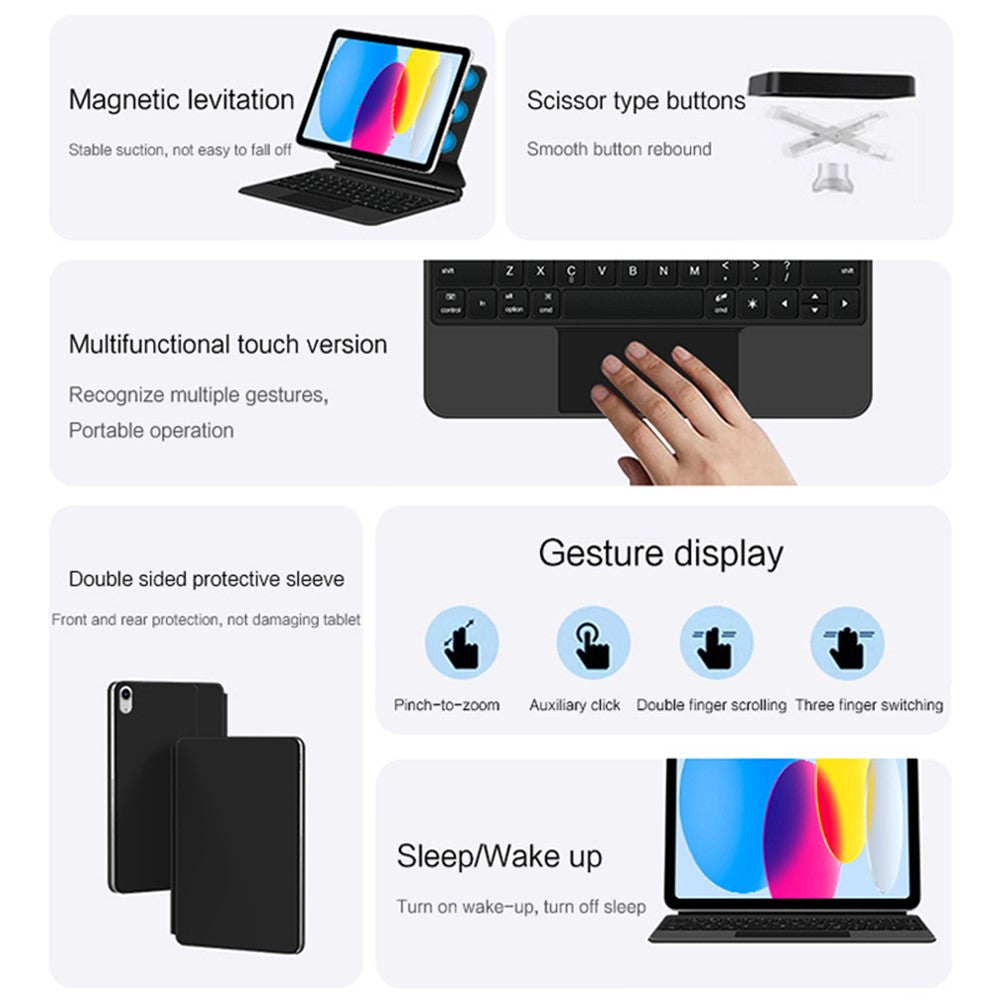Magnetisches Bluetooth-Tastatur-Case für iPad (2025) / 10.9 (2022)