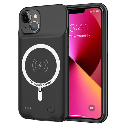 B98 For iPhone 13 6.1 inch 7000mAh Rechargeable Extended Battery Charging Case Compatible with MagSafe Wireless Charger (Support Audio)