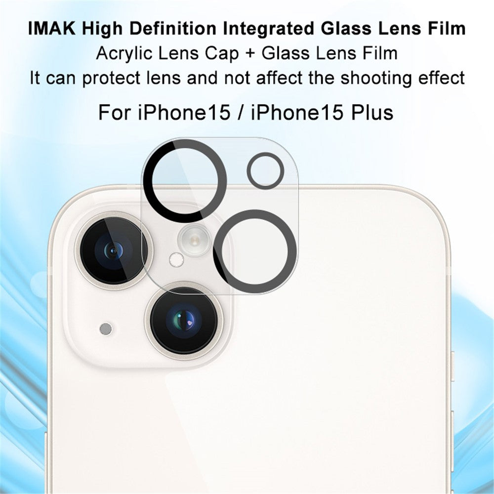 IMAK For iPhone 15 / 15 Plus Integrated Camera Lens Film Tempered Glass Lens Protector + Acrylic Lens Cap