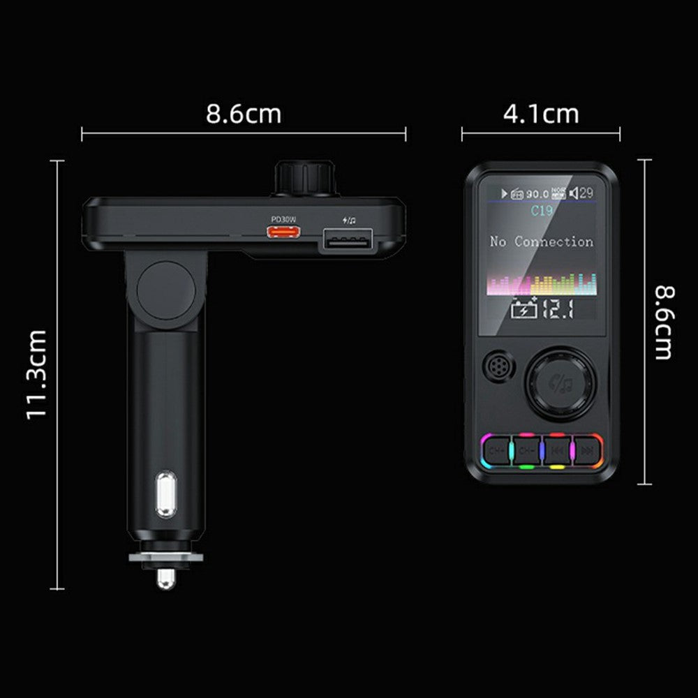 C19 Auto MP3 Player mit Bluetooth 5.3, 30W PD Schnellladung & FM Transmitter