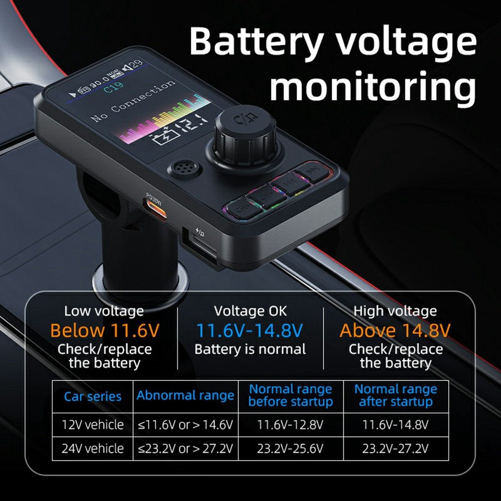 C19 Auto MP3 Player mit Bluetooth 5.3, 30W PD Schnellladung & FM Transmitter