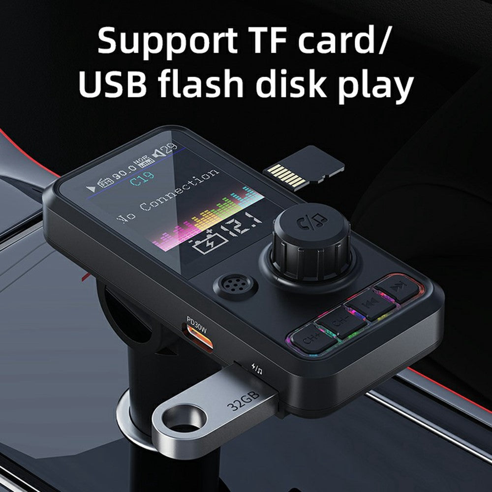 C19 Auto MP3 Player mit Bluetooth 5.3, 30W PD Schnellladung & FM Transmitter