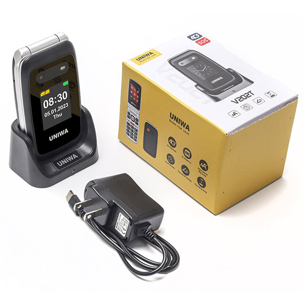 UNIWA V202T 1.77-Zoll 4G Klapphandy mit Dual-SIM, UKW, SOS und Taschenlampe – Extra lange Standby-Zeit