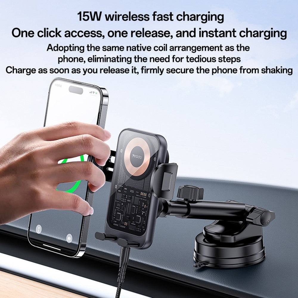 YESIDO C307 KFZ Handyhalterung 15W Wireless Charger Saugnapf Smart Clamp