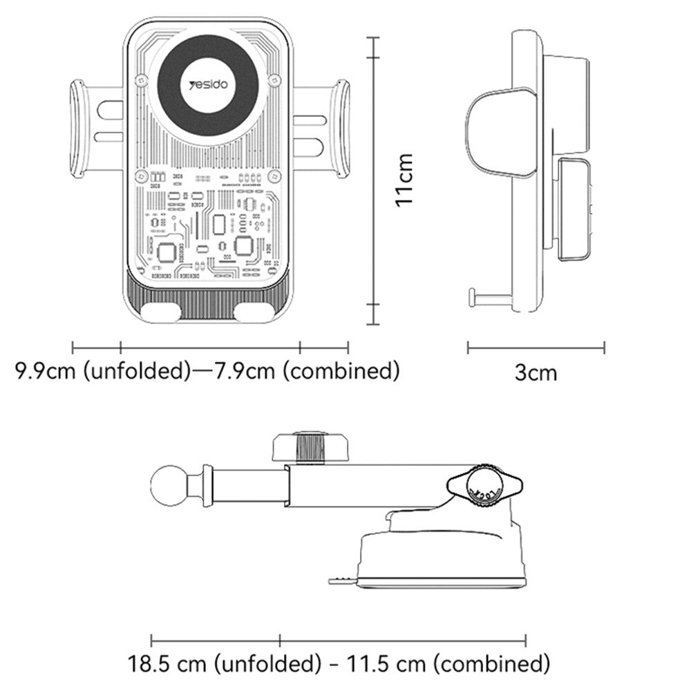 YESIDO C307 KFZ Handyhalterung 15W Wireless Charger Saugnapf Smart Clamp