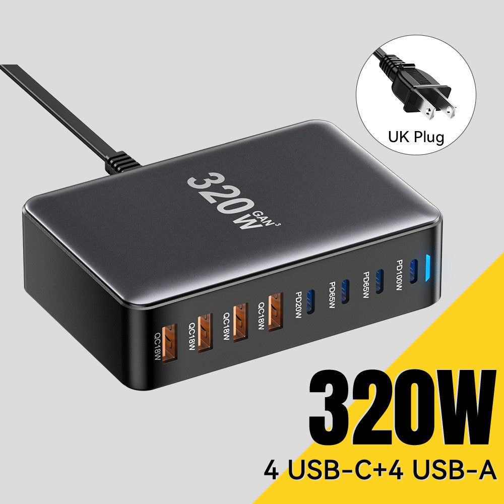 ESSAGER 320W GaN 4 USB + 4 Typ-C Desktop-Ladegerät