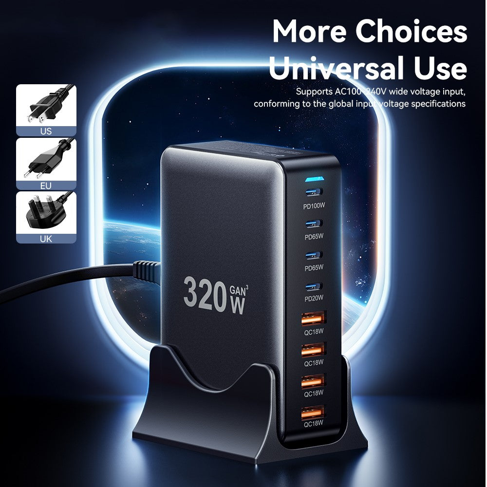 ESSAGER 320W GaN 4 USB + 4 Typ-C Desktop-Ladegerät