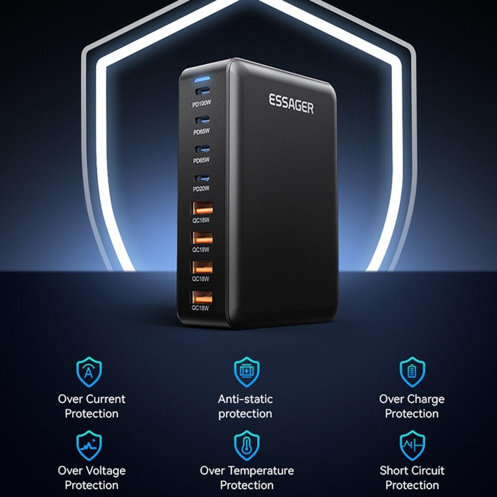 ESSAGER 320W GaN 4 USB + 4 Typ-C Desktop-Ladegerät
