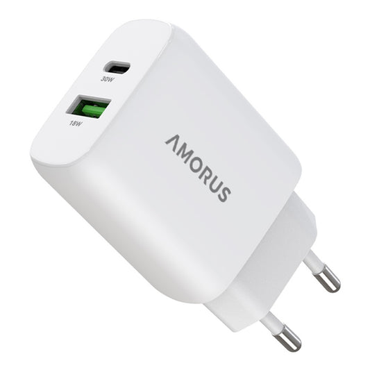 AMORUS PD 30W Type-C + QC 18W USB-A Dual Port GaN Netzteil - Schnellladen für Handy & Tablet