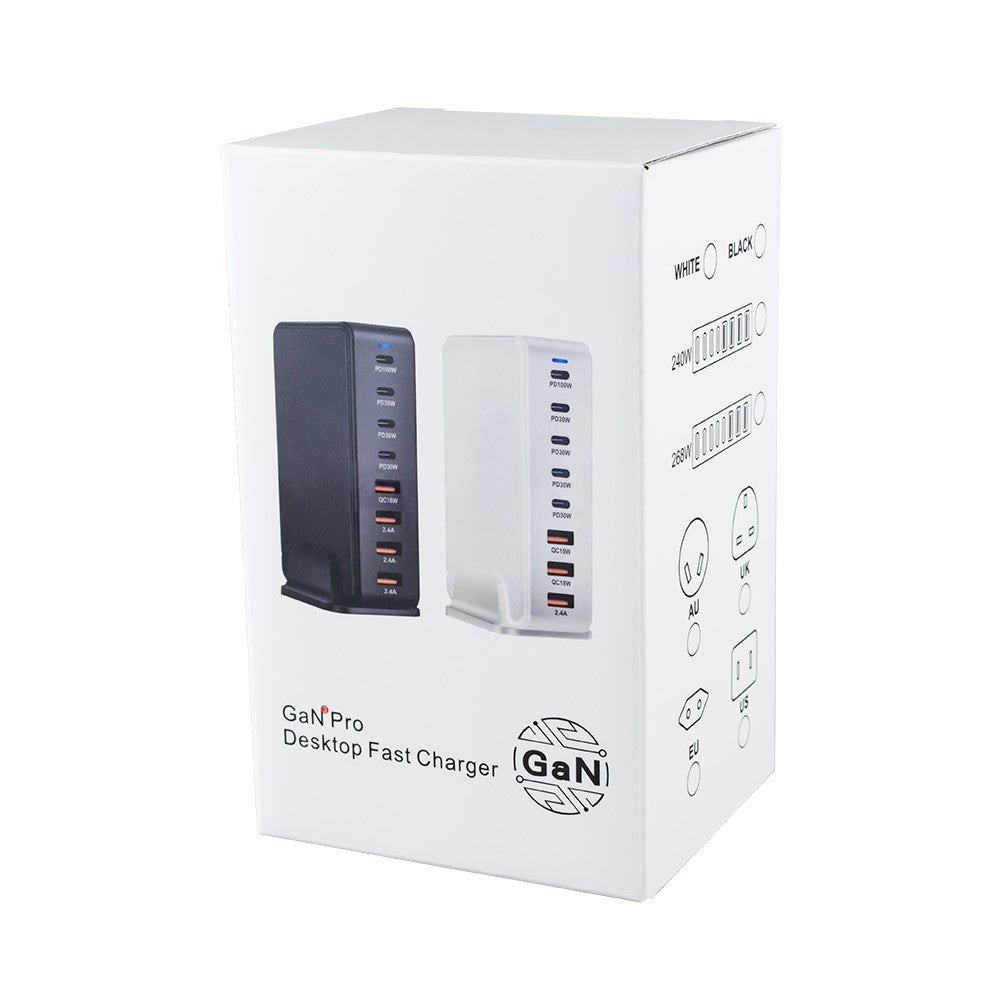 600W GaN Desktop Charger Type-C + USB-A 8-Port Fast Charging Station for Laptops Tablets Smartphones