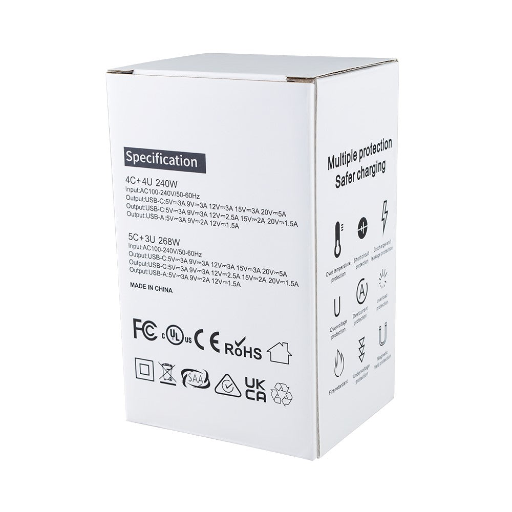600W GaN Desktop Charger Type-C + USB-A 8-Port Fast Charging Station for Laptops Tablets Smartphones