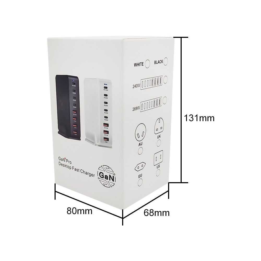 600W GaN Desktop Charger Type-C + USB-A 8-Port Fast Charging Station for Laptops Tablets Smartphones