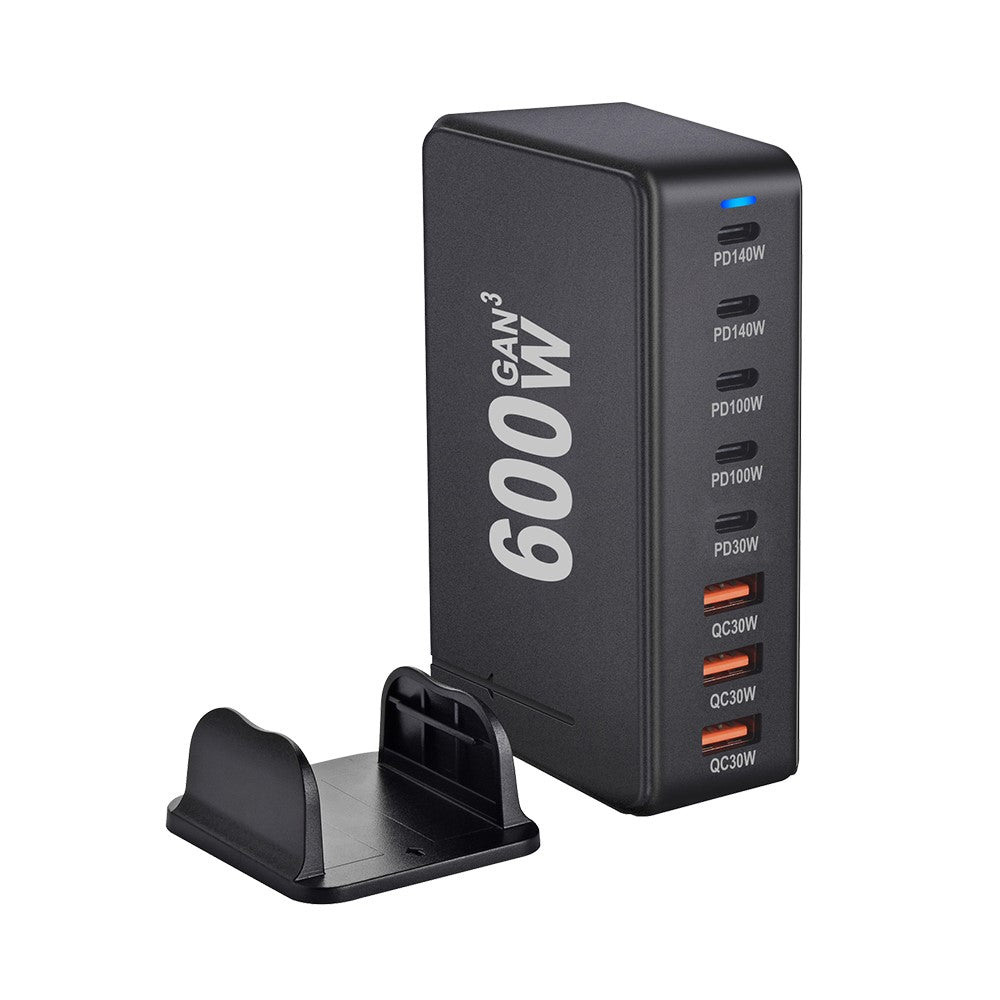 600W GaN Desktop Charger Type-C + USB-A 8-Port Fast Charging Station for Laptops Tablets Smartphones