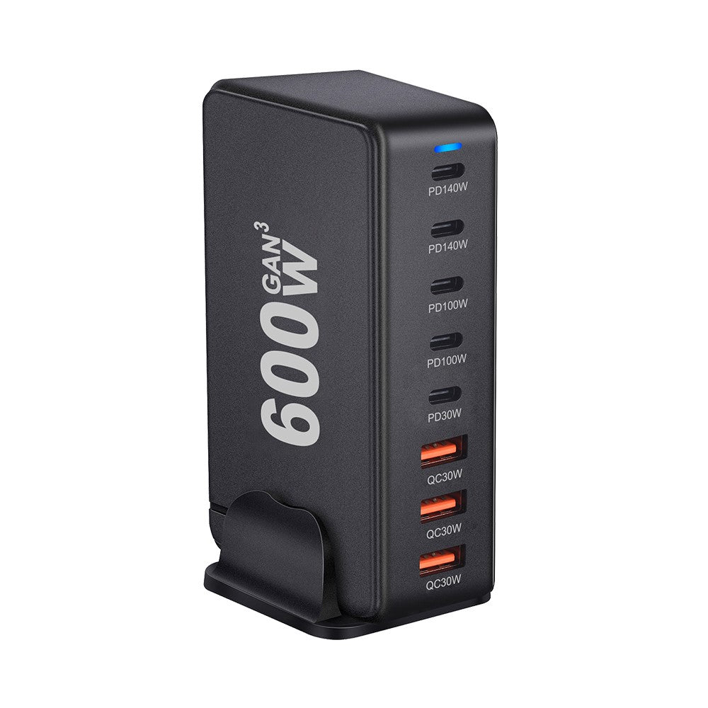 600W GaN Desktop Charger Type-C + USB-A 8-Port Fast Charging Station for Laptops Tablets Smartphones