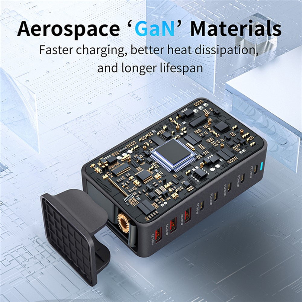 600W GaN Desktop Charger Type-C + USB-A 8-Port Fast Charging Station for Laptops Tablets Smartphones