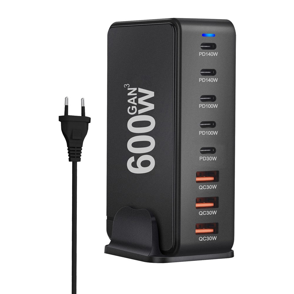 600W GaN Desktop Charger Type-C + USB-A 8-Port Fast Charging Station for Laptops Tablets Smartphones