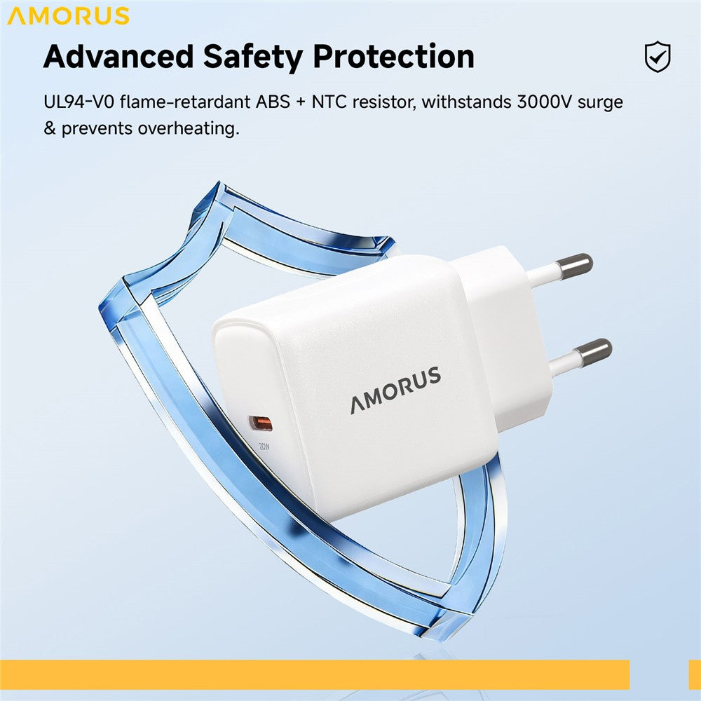 AMORUS PD 20W USB-C Schnelllade-Netzteil EU-Stecker für Smartphone, Tablet & Laptop