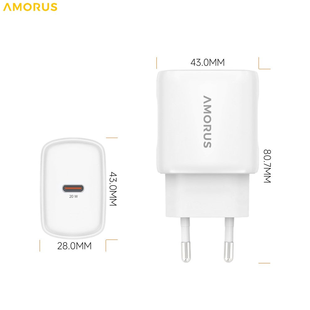 AMORUS PD 20W USB-C Schnelllade-Netzteil EU-Stecker für Smartphone, Tablet & Laptop