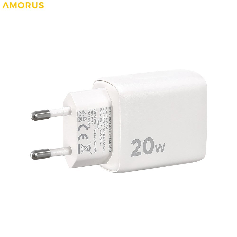 AMORUS PD 20W USB-C + 18W USB-A Schnellladegerät Dual Port Smart Netzteil, EU Stecker