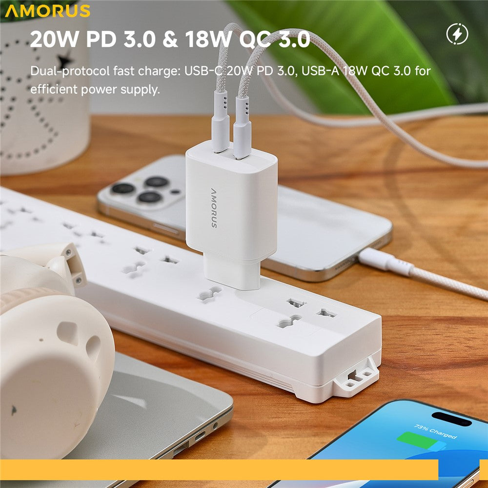 AMORUS PD 20W USB-C + 18W USB-A Schnellladegerät Dual Port Smart Netzteil, EU Stecker