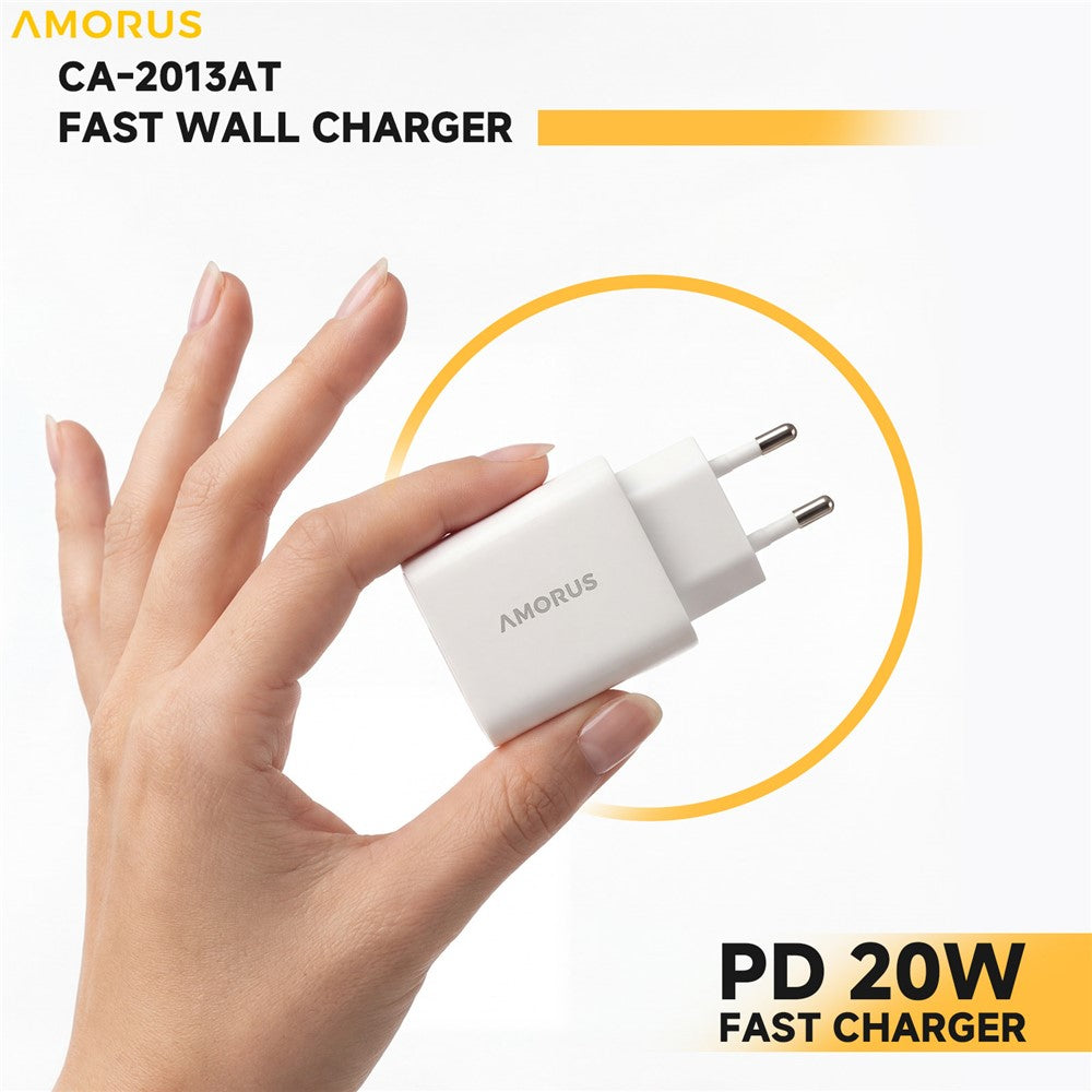AMORUS PD 20W USB-C + 18W USB-A Schnellladegerät Dual Port Smart Netzteil, EU Stecker