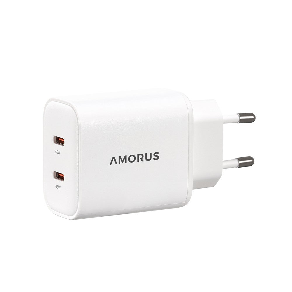 AMORUS Dual USB-C GaN Netzteil: 45W Schnellladung für iPhone, MacBook, iPad | EU Stecker
