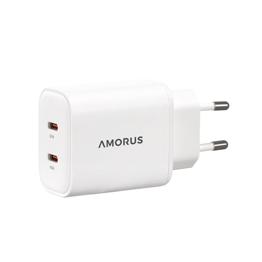 AMORUS Dual USB-C GaN Netzteil: 45W Schnellladung für iPhone, MacBook, iPad | EU Stecker
