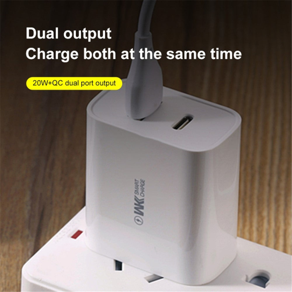 WEKOME WP-U53 20W PD Fast Charging Wall Charger USB-A + Type-C Dual Ports Travel Power Adapter