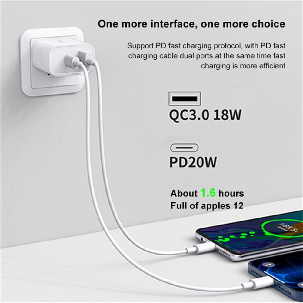 WEKOME WP-U53 20W PD Fast Charging Wall Charger USB-A + Type-C Dual Ports Travel Power Adapter