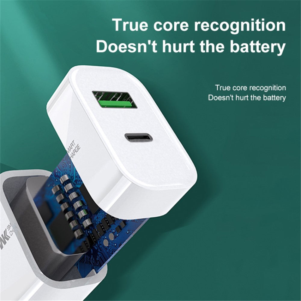 WEKOME WP-U53 20W PD Fast Charging Wall Charger USB-A + Type-C Dual Ports Travel Power Adapter