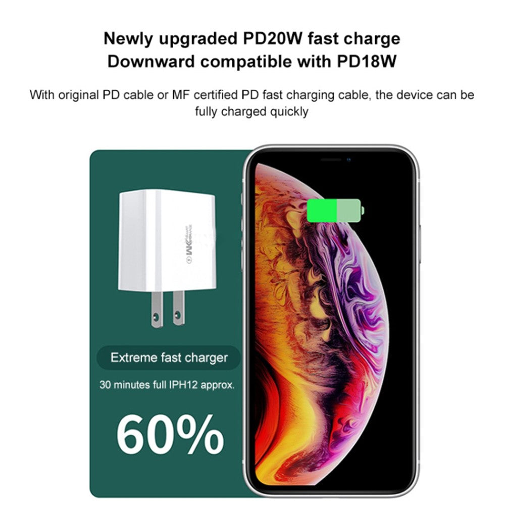 WEKOME WP-U53 20W PD Fast Charging Wall Charger USB-A + Type-C Dual Ports Travel Power Adapter