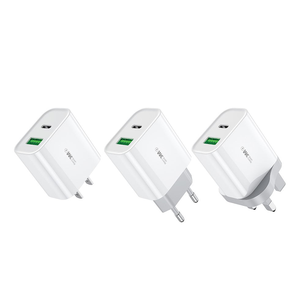 WEKOME WP-U53 20W PD Fast Charging Wall Charger USB-A + Type-C Dual Ports Travel Power Adapter