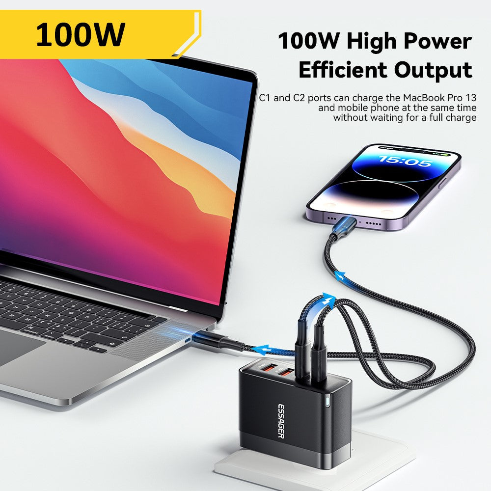 ESSAGER ES-CD37 100W Schnellladegerät mit 4 Ports (2x USB-C, 2x USB-A)
