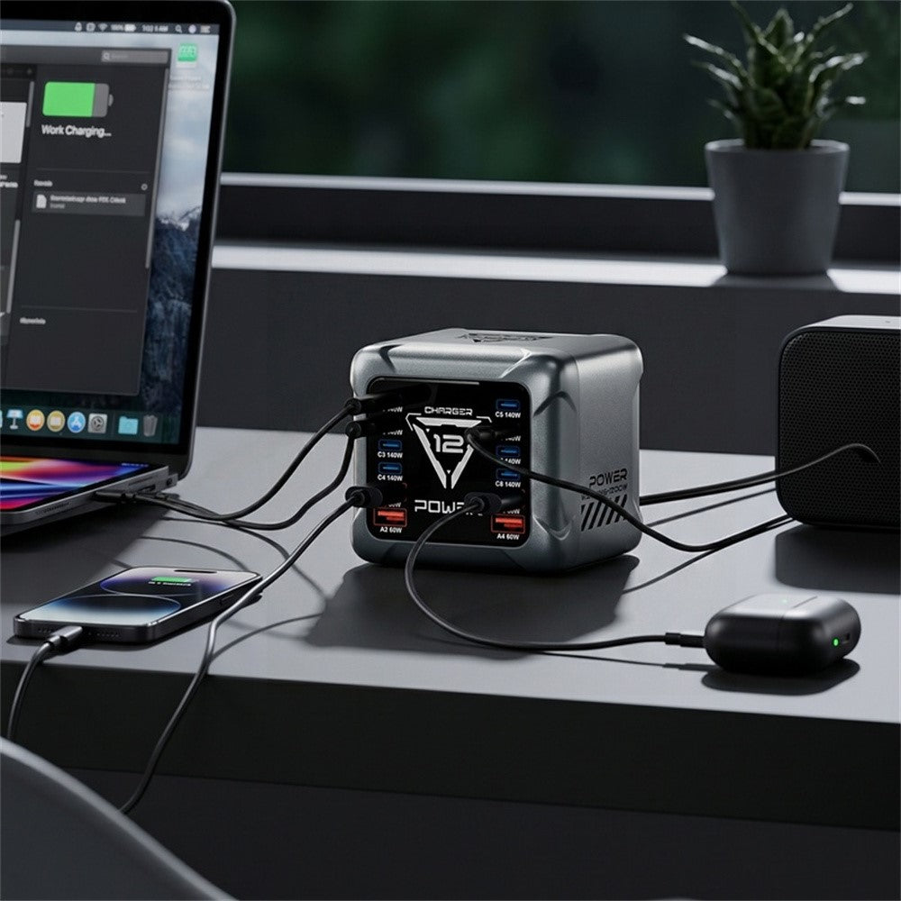 BK-127D 1200W Desktop Charging Station 12 Ports 8 USB-C  + 4 USB-A 140W Type C Fast Charging GaN Charger
