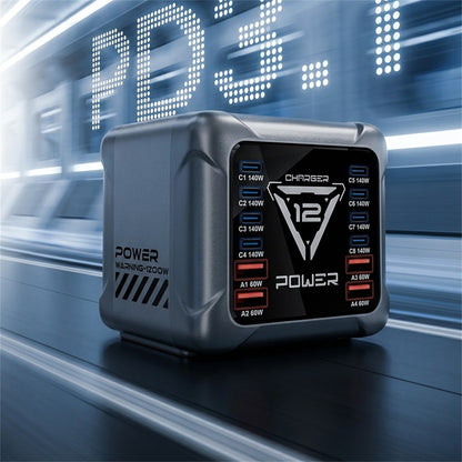 BK-127D 1200W Desktop Charging Station 12 Ports 8 USB-C  + 4 USB-A 140W Type C Fast Charging GaN Charger