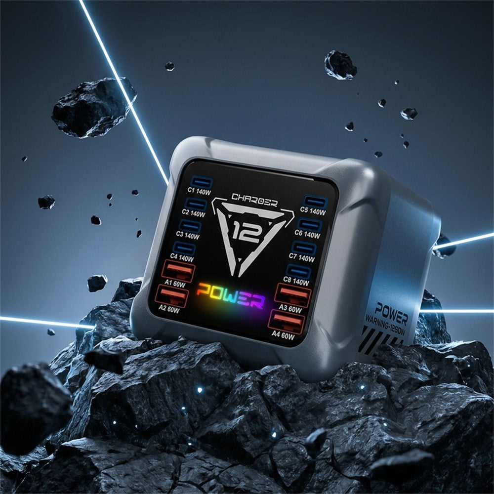 BK-127D 1200W Desktop Charging Station 12 Ports 8 USB-C  + 4 USB-A 140W Type C Fast Charging GaN Charger