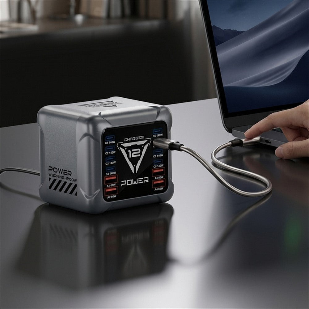 BK-127D 1200W Desktop Charging Station 12 Ports 8 USB-C  + 4 USB-A 140W Type C Fast Charging GaN Charger