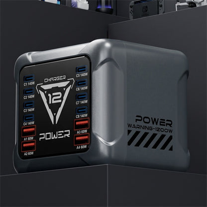 BK-127D 1200W Desktop Charging Station 12 Ports 8 USB-C  + 4 USB-A 140W Type C Fast Charging GaN Charger