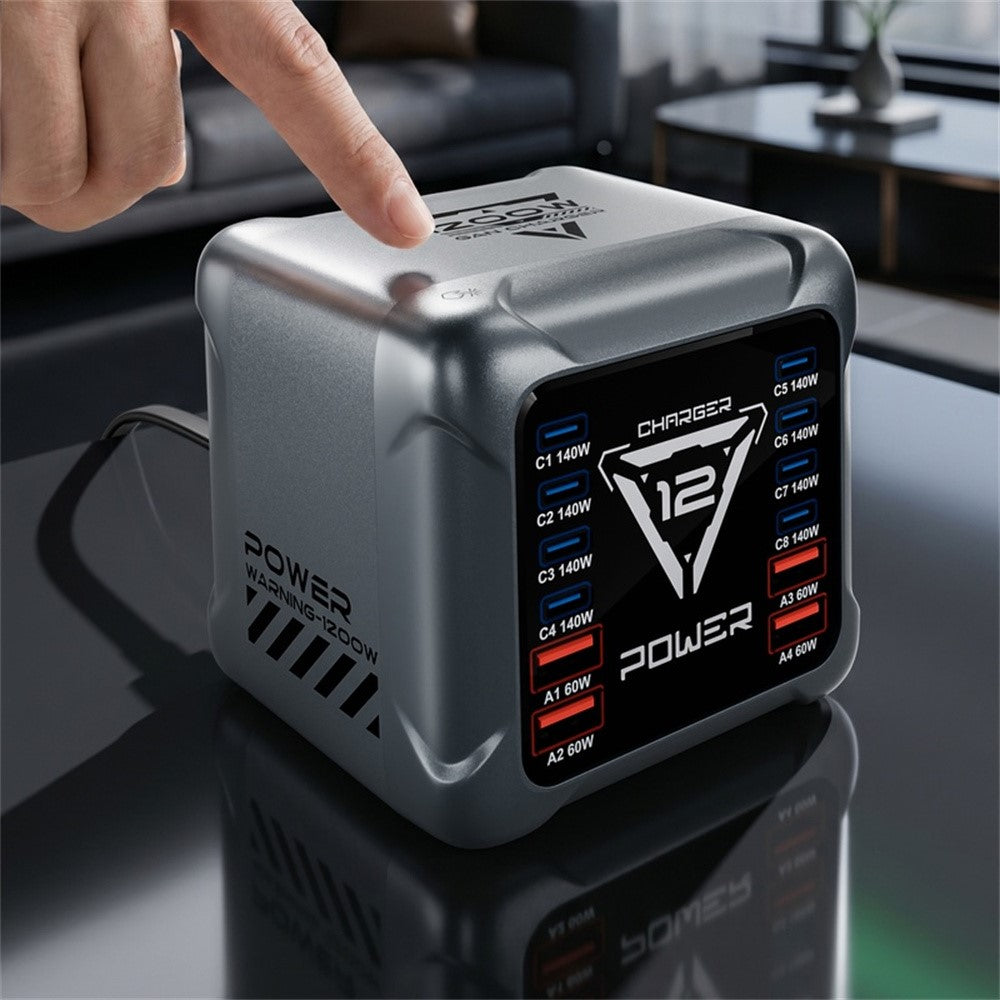 BK-127D 1200W Desktop Charging Station 12 Ports 8 USB-C  + 4 USB-A 140W Type C Fast Charging GaN Charger