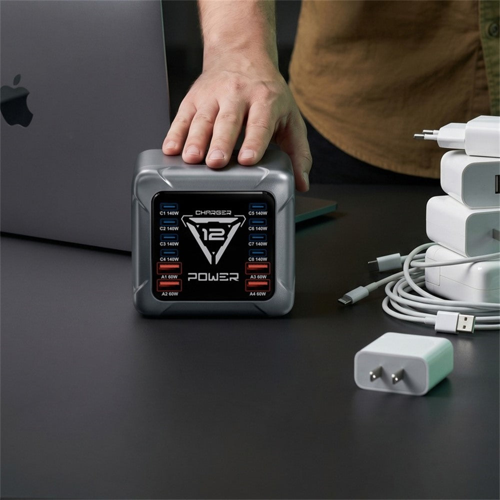 BK-127D 1200W Desktop Charging Station 12 Ports 8 USB-C  + 4 USB-A 140W Type C Fast Charging GaN Charger