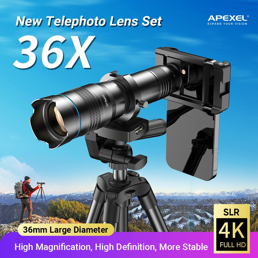 APEXEL APL-36XCR50 Aluminum Alloy 36X Telephoto Lens Phone Camera for Bird Watching Hiking