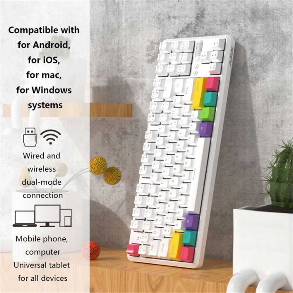 AJAZZ K870T Wired/Wireless Bluetooth-compatible Keyboard 87 Keys Dual Mode Keyboard with RGB Backlight for Phone Laptop