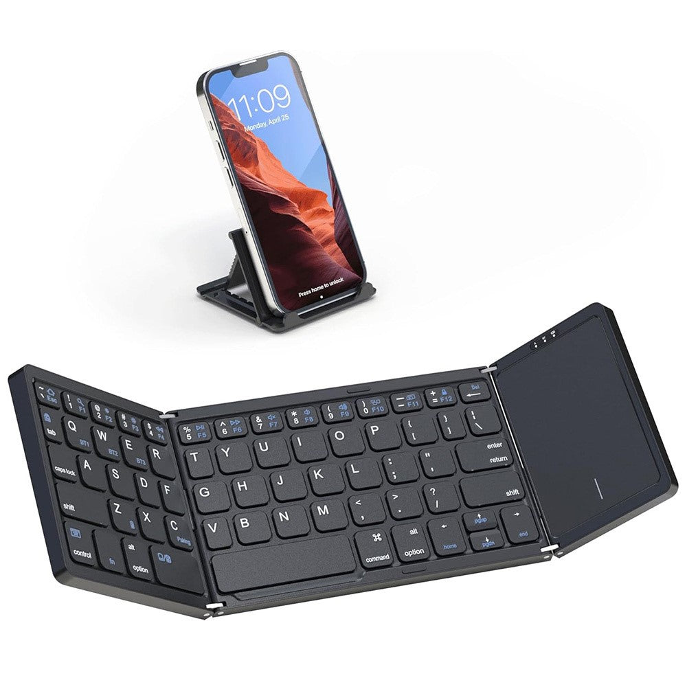 B089T Kompakte faltbare Bluetooth-Tastatur mit Touchpad & Handyhalterung