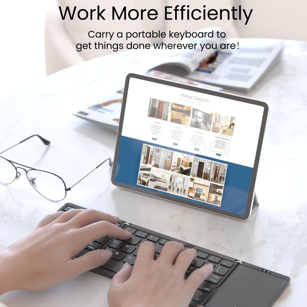 B089T Kompakte faltbare Bluetooth-Tastatur mit Touchpad & Handyhalterung